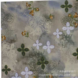 芙蓉麻印花国风素描玫瑰花雪纺印花布春夏女衬衫吊带裙连衣裙面料