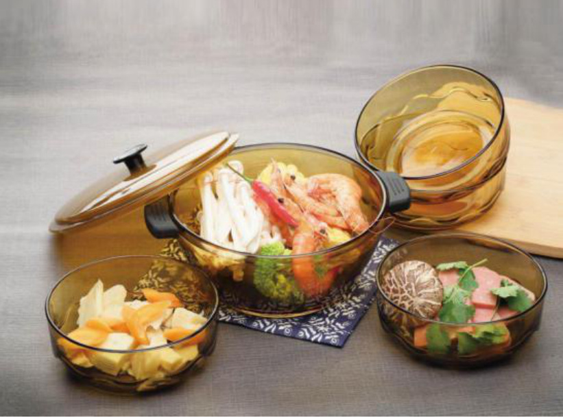 Tazón de vidrio Tazón de fideos instantáneos para el hogar de color marrón con tapa Olla de sopa de gran capacidad Espesar Juego de tazón de sopa de doble oreja para el hogar