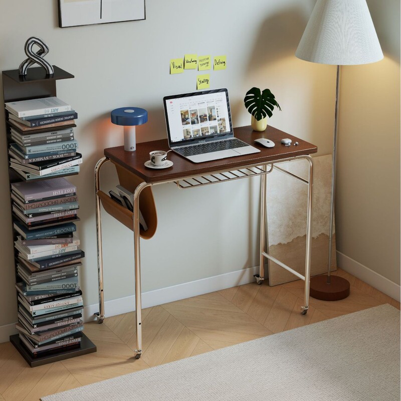 Movable desk for small spaces, bedroom office computer table with storage bag and wheels, bedside table Movable desk for small spaces, bedroom office computer table with storage bag and wheels, bedside table