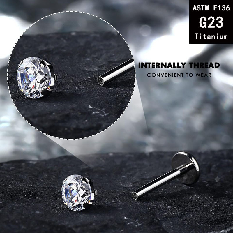 G23 Titanium 1.2mm Internally Threaded Labret Stud Ear Studs Ear Bone Nails F136 Titanium Alloy Piercing Jewelry detail image 10