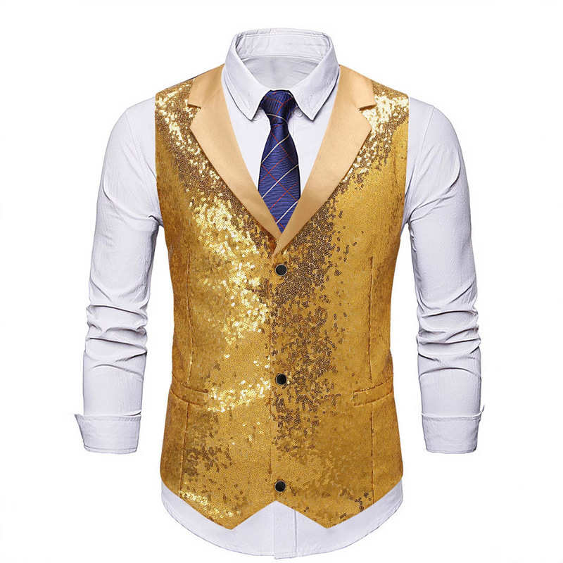 Cross-Border Foreign Trade Men's Sequined Vest Stage Performance Host Performance Outfit Evening Party Formal Lapel Vest Cross-Border Foreign Trade Men's Sequined Vest Stage Performance Host Performance Outfit Evening Party Formal Lapel Vest