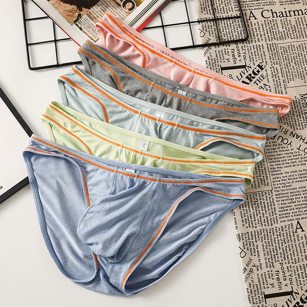 Foreign Trade Men's Modal Briefs Low-Waist Sexy Transparent Ice Silk Solid Color Breathable Underwear Men's Briefs Wholesale
