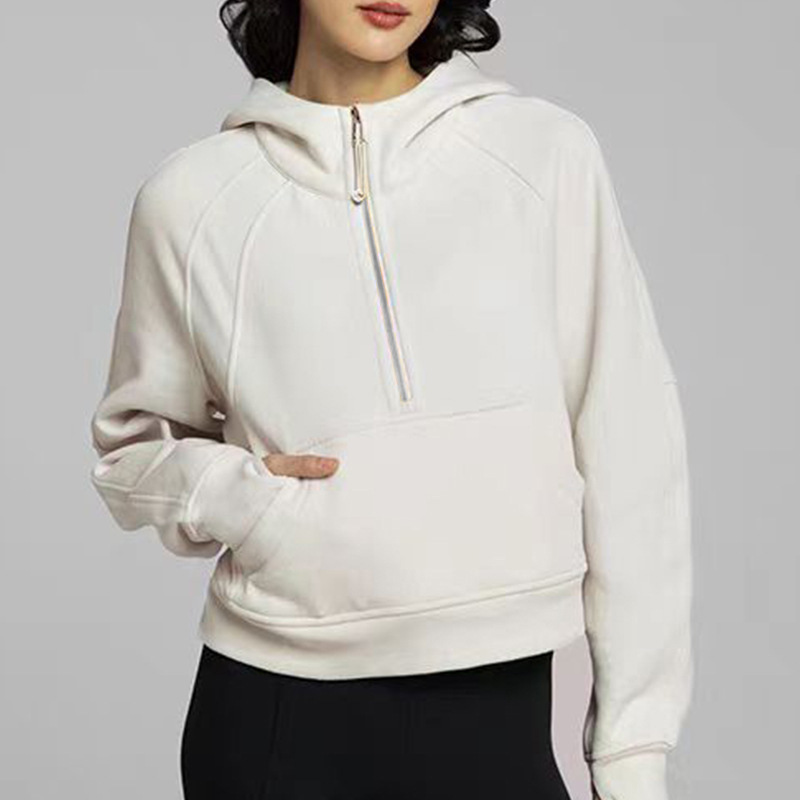 Lulu秋冬新型フィットネス運動ヨガ服のハーフファスナーと帽子のカジュアルで怠惰なショートコート|undefined