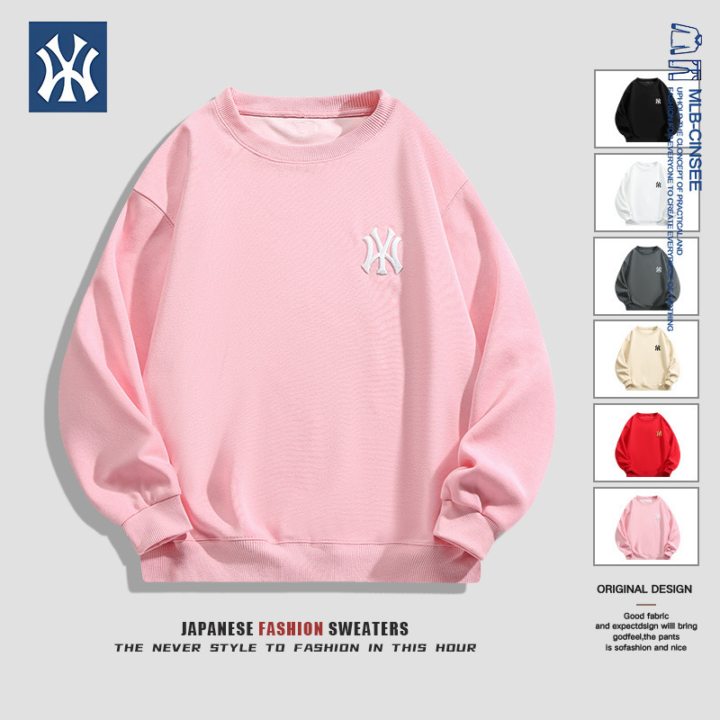 MLB&NY联名2025秋冬潮牌轻奢情侣款刺绣圆领卫衣加绒加厚上衣男士|undefined