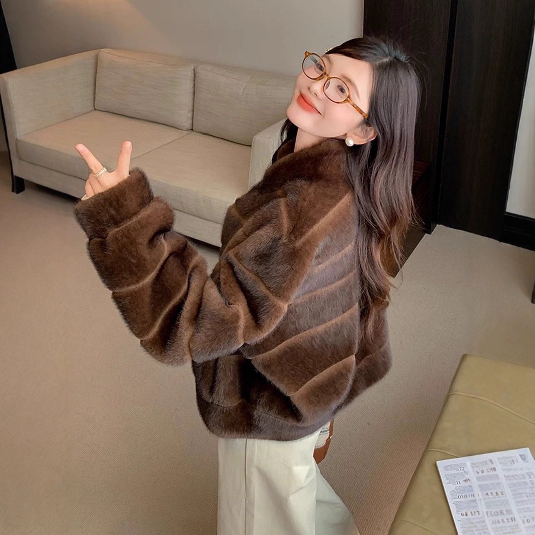 仿水貂皮草外套2025冬季新款韩版环保毛皮草冬季皮毛一体外套女