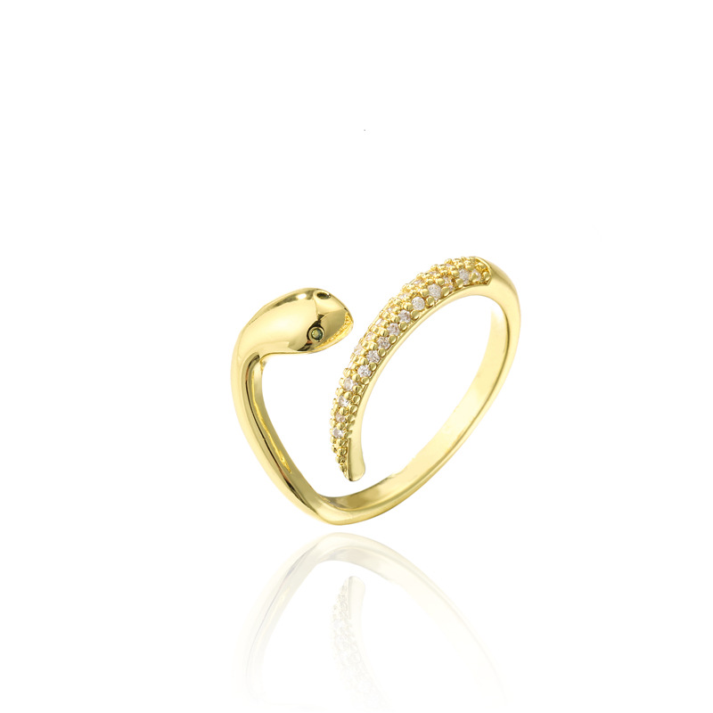 Simple Snake Shape Opening Adjustable Copper Micro-inlaid Zircon Ring display picture 7