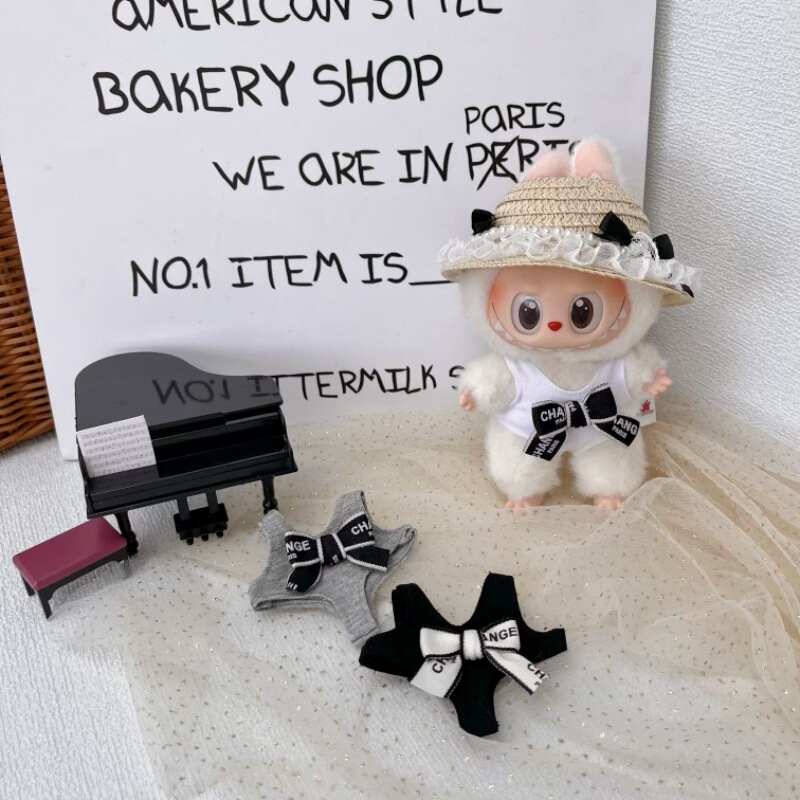 17cm First, Second and Third Generation Labubu Swimsuit Baby Clothes Labubu Small Fragrance Summer Party Bikini Straw Hat Suit