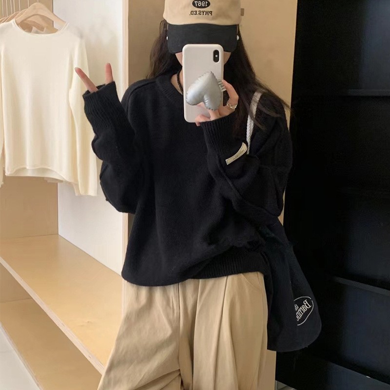 Diseño etiquetado chaqueta de jersey top otoño invierno nuevo estilo coreano relajado suéter glutinoso suave mujer image 5