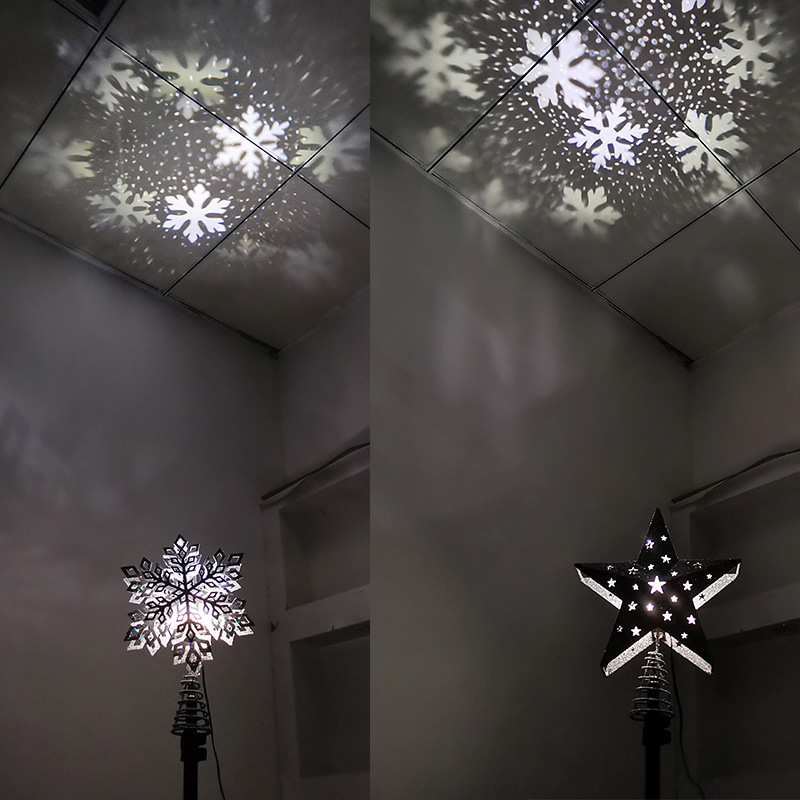 圣誕樹頂星禮帽雪花投影燈 鐵藝3D星星動態(tài)暴風(fēng)雪投影圣誕裝飾燈