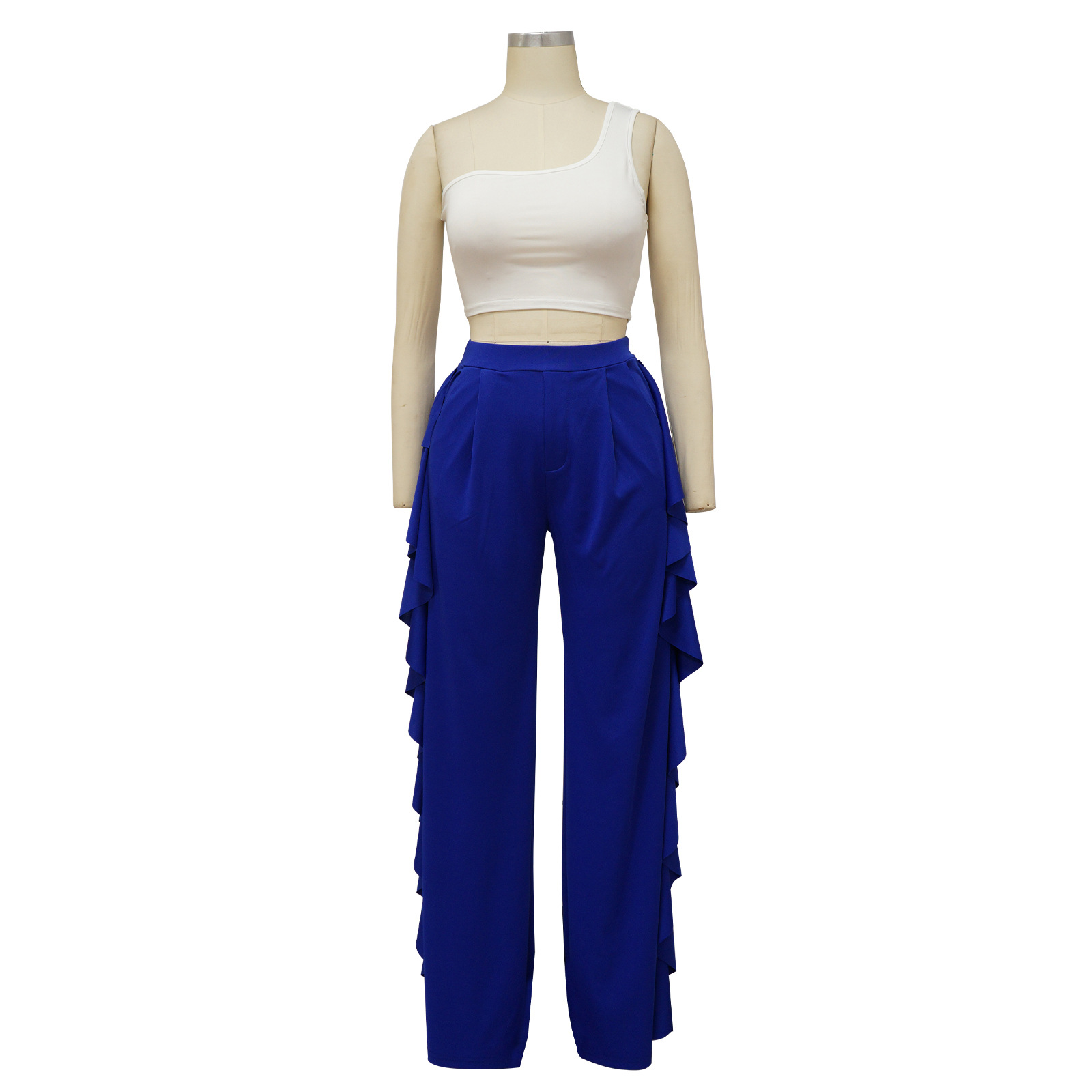 Women's Ruffled High-Waisted Wide Leg Pants Casual Formal High Waist Trousers For Spring Autumn Summer Regular Fit Polyester_ecoleips.com