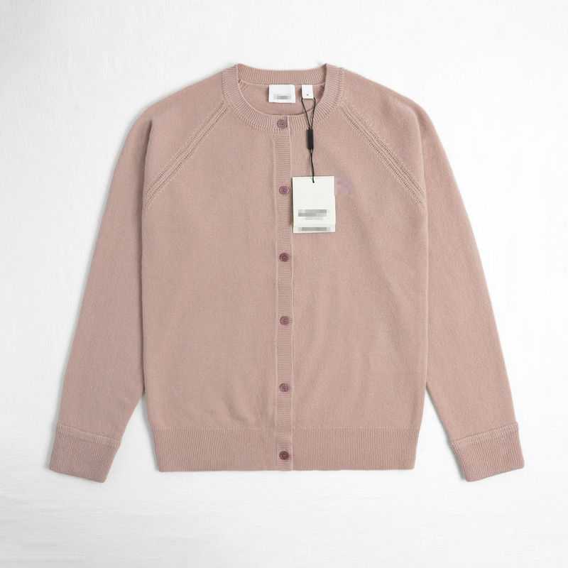 B Brand Classic Elegant Cardigan for Women, Long-Sleeve Cashmere Pink Round-Neck Knit Sweater, Versatile Outerwear