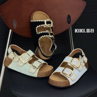 Vintage Woven Platform Height Increased Belt Buckle Birkenth Sandals Women's 2025 New Summer Casual Sand Open Toe Beach Sandals