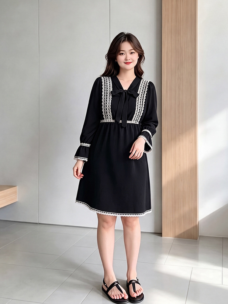 65-160kg Plus Size Casual Dress Women's Spring and Autumn New Style Fat Mom Plus Size Long Sleeve Country Style Dress