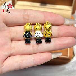 金店同款可爱裙子长腿凯蒂猫吊坠 时尚珐琅彩金色Kitty猫吊坠项链