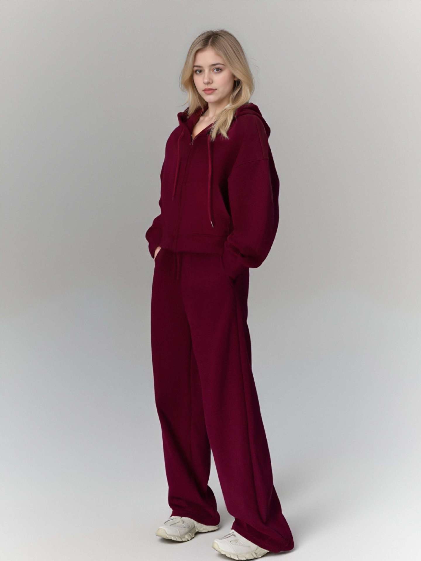 European And American Cross-border Fashion Sports Cotton For Women, Solid Color Long-sleeve Zip-up Hoodie With_ecoleips.com