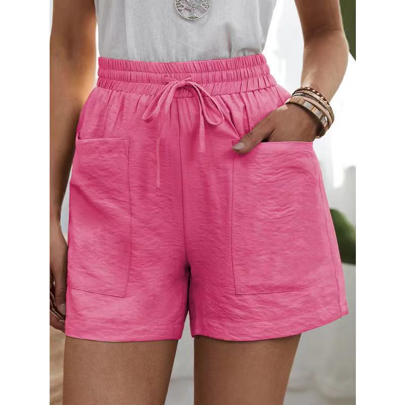 Solid Color Pattern Summer Season Casual Style Patchwork Craft Women's Daily Casual Solid Color Shorts Patchwork Shorts