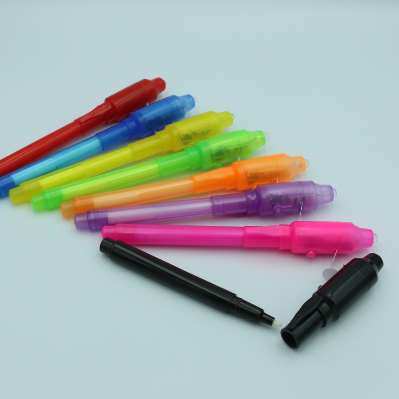 Plástico de cabeza grande lápiz de lámpara uv lápiz invisible al por mayor led luminoso ultravioleta lápiz luminoso mágico multifuncional lápiz de lámpara uv
