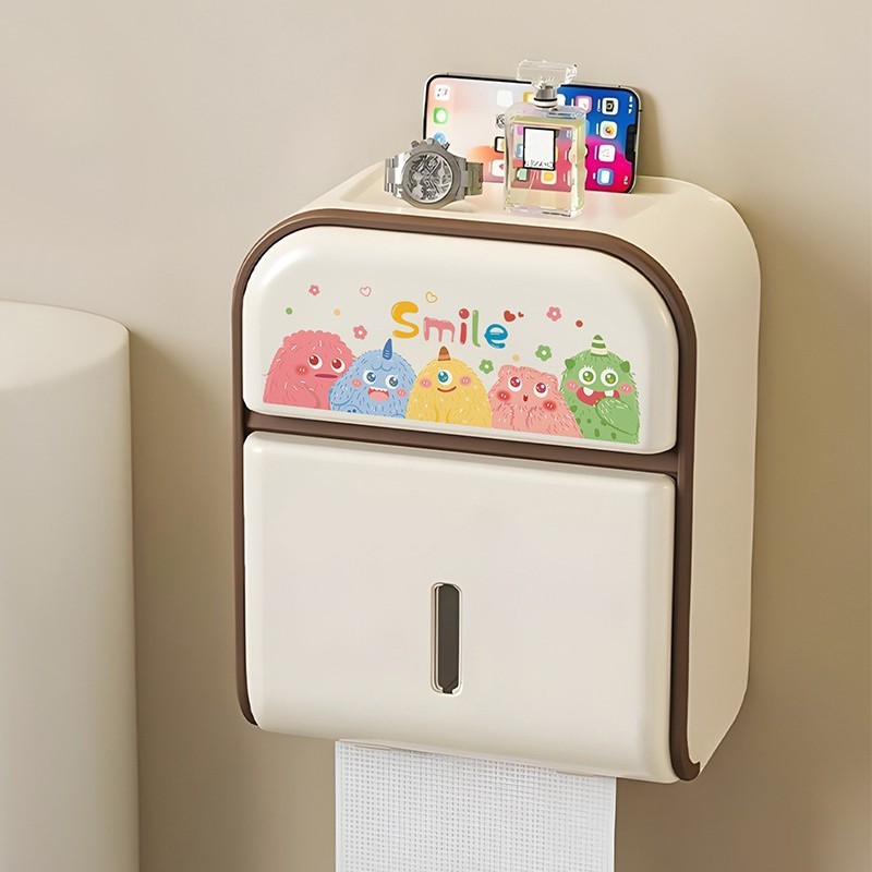 防水トイレットペーパーホルダー、穴あけ不要の壁掛け式ロールペーパー収納ボックス、防水ティッシュボックス|undefined