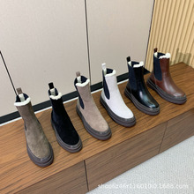 2025冬新款真皮厚底切尔西马丁靴时尚百搭粗跟短靴加绒保暖雪地靴