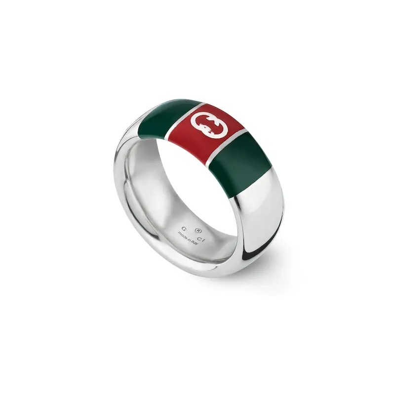 High Version Gujia New 925 Double g Red and Green Enamel Glue Ring Fashionable and Versatile Elegant Ring Couple Style