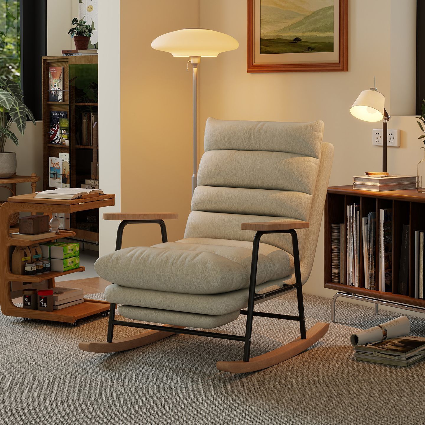 Silla mecedora sillón sofá perezoso una persona puede acostarse y dormir silla mecedora casera balcón ocio dormitorio silla mecedora