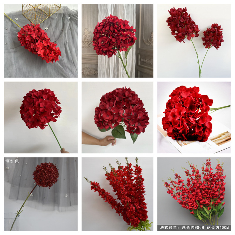 Red artificial flower hotel artificial flower decoration wedding peony rose hydrangea artificial flower arrangement factory wholesale