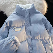 双面穿灯芯绒立领加厚棉服女2025冬季宽松羊羔毛加绒棉衣外套棉袄