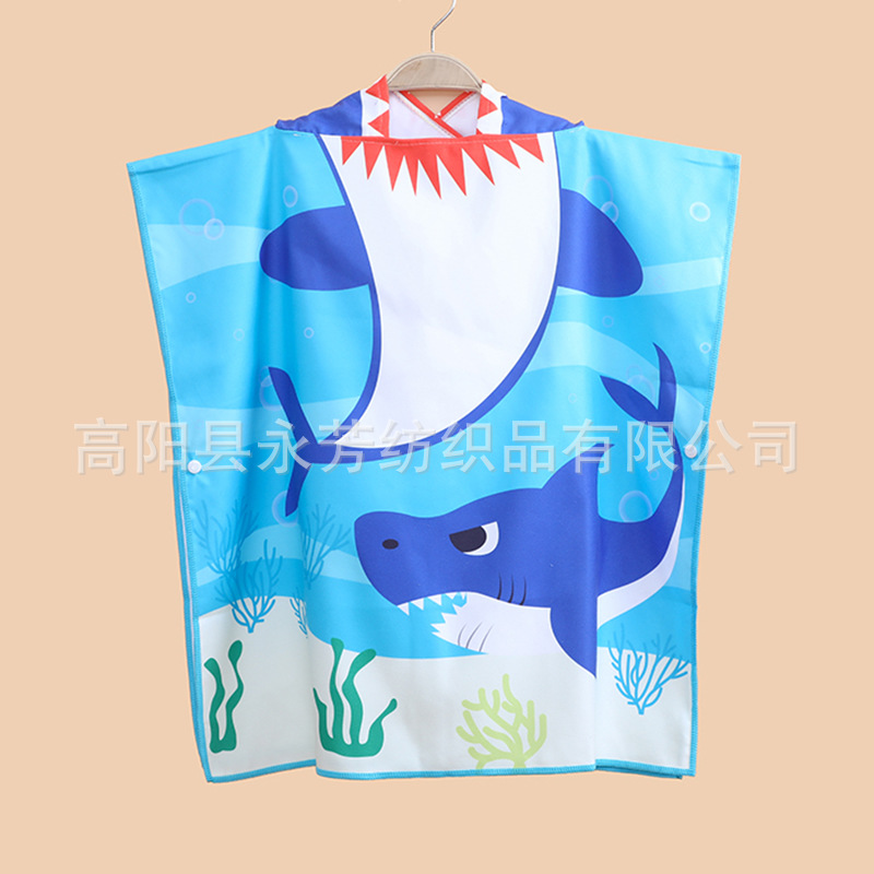 儿童浴巾厂家加工定制双面绒印花卡通可穿防晒衣游泳速干连帽浴巾