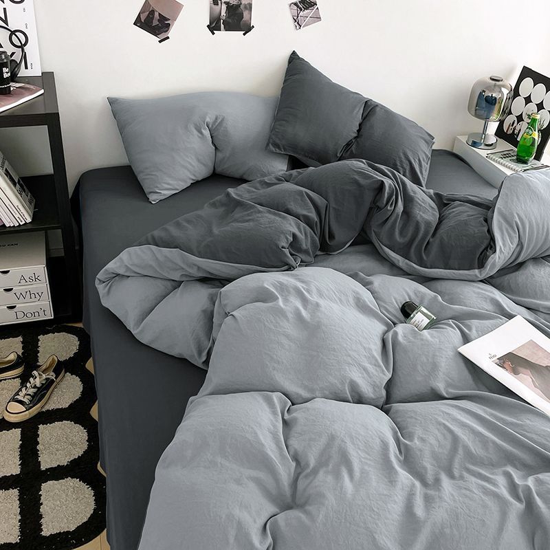 Washed Cotton Bedding Set For Naked Sleeping Soft Duvet Cover Four-piece_voghion.com