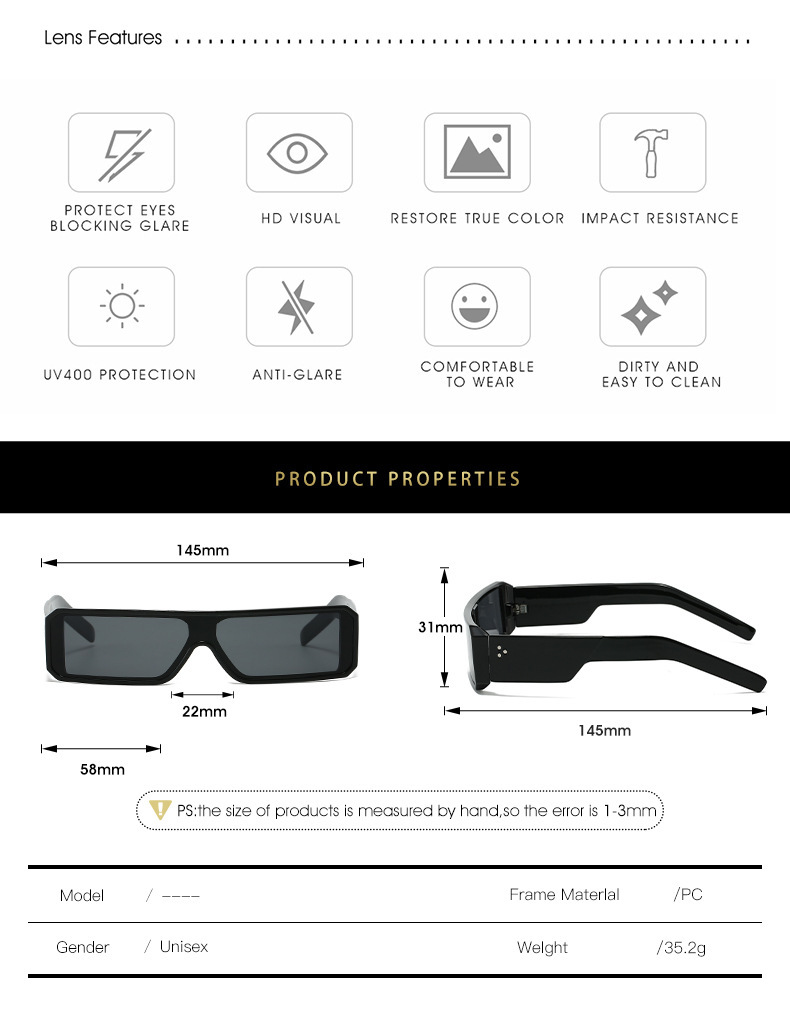 60g Weight Full Frame Glasses Structure Sunglasses Classification PC, UV400 Protection Lens Material Square Glasses Style Travel, Daily Occasion Solid Color Pattern All Seasons Season Unisex Gender Hip-Hop Style Grey, Pink Color Hip-Hop Solid Color PC UV400 Protection Square Full Frame Women's Sunglasses 6