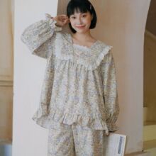 新款法式长袖少女睡衣女士秋冬季纯棉磨毛绒布家居服全棉套装甜美