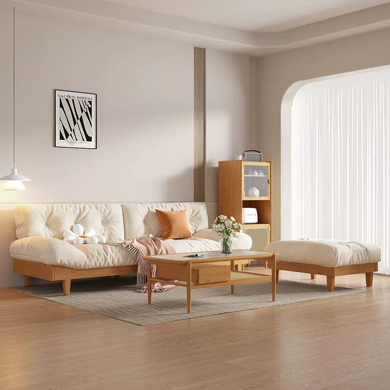 涵木轩北欧原木风云朵沙发日式直排小户型猫抓布艺客厅实木沙发