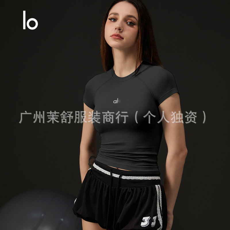 alo瑜伽服短袖女夏速干跑步训练健身紧身外穿显瘦圆领T恤运动健身|undefined