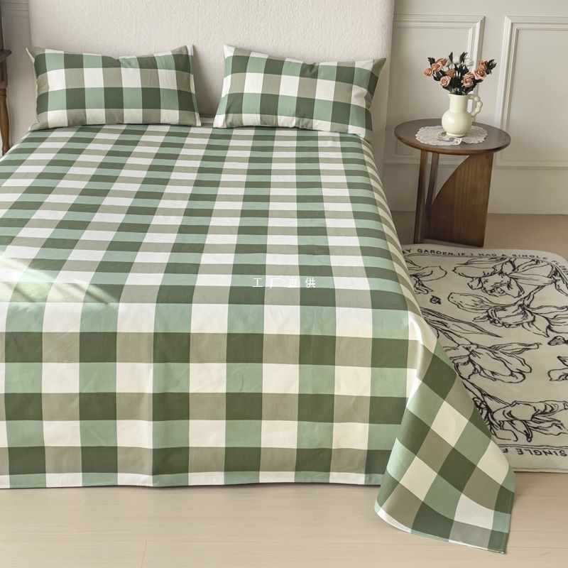 Simple old coarse cloth bed sheet single quilt single pillowcase three-piece single double dormitory cotton linen bed cover