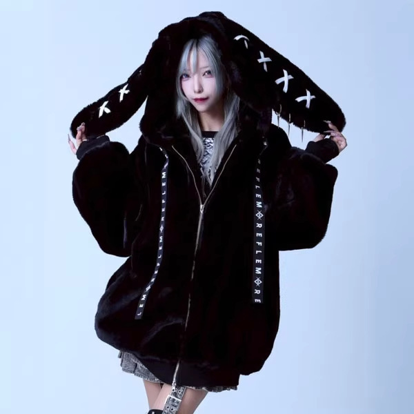 Aliexpress Foreign Trade Japanese and Korean Casual Kawaii Rabbit Ear Decorated Hoodie Long-Sleeve Plush Loose Subculture Jacket
