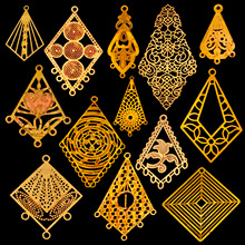 欧美时尚菱形耳环镂空气质四边形花片吊坠创意DIY手工链接器配件