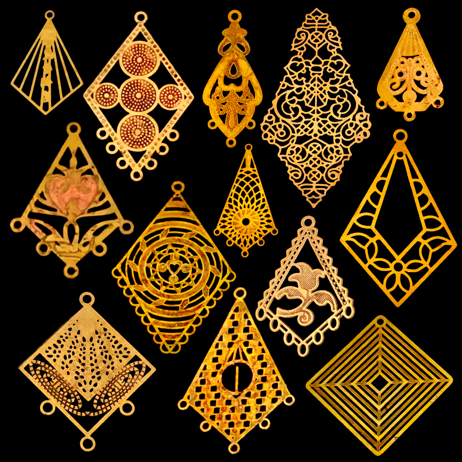 欧美时尚菱形耳环镂空气质四边形花片吊坠创意DIY手工链接器配件