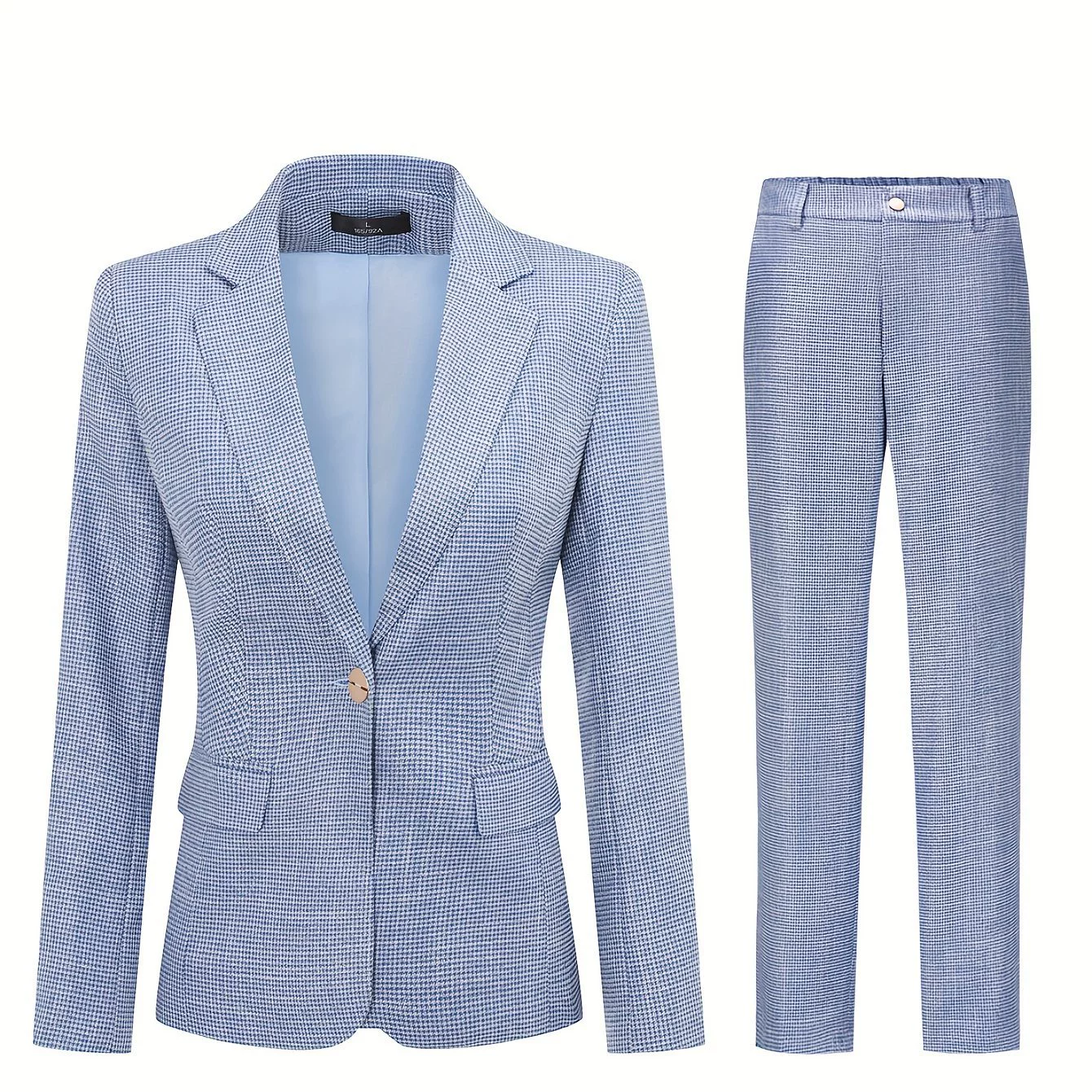 Women'S 2pcs Plaid Office Suit Set One Button Blazer Jacket