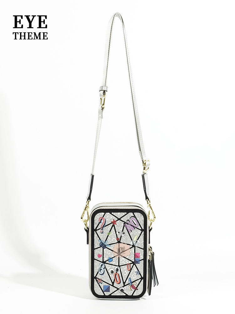 Sequinilla especial para mujeres bolsas de teléfono móvil empalmado impresión tarjeta de cremallera bolsas de cámara diseño de moda 2664 #