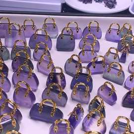 厂家直供天然萤石手提包配件挂件摆件 铜镀18K扣头 颜色艳丽