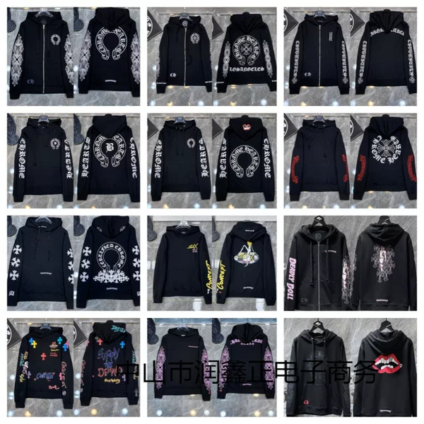 High-End Heavyweight Hoodie with Chrome Cross Design, Loose-Fitting Unisex Zip-Up Sweatshirt for Cross-Border Sales