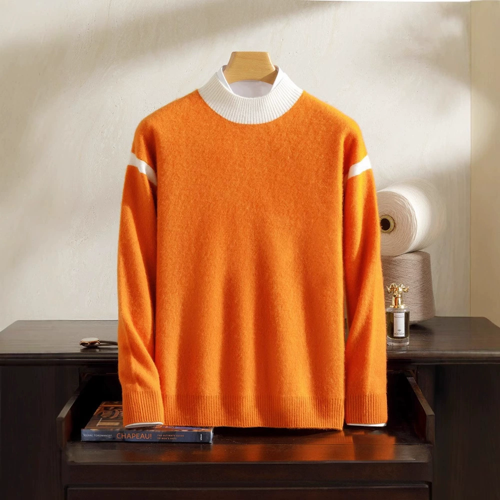 Осенний и зимний новый 100% чистый кашемир утолщение полугеный воротник свитер модный вязаный топ нижний рубашка