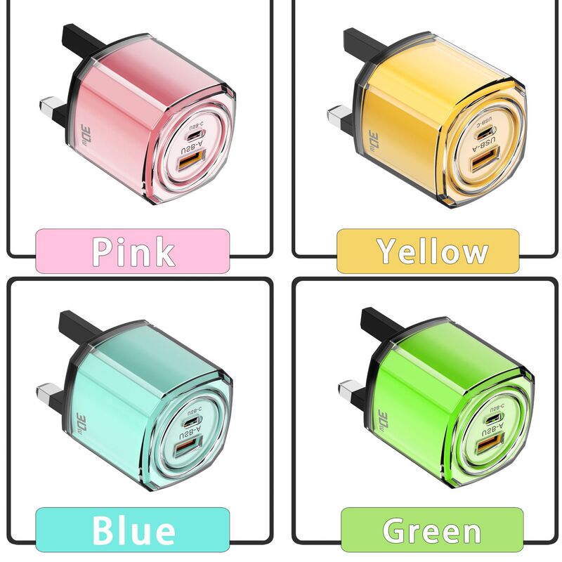 透明壳手机充电器PD30W小冰块A+C双口快充头CE认证5V2A充电器跨境|undefined