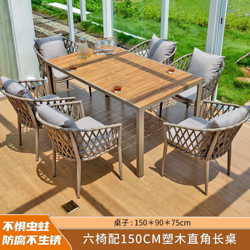 Muebles de exterior Patio Villa Ocio mesa y silla de ratán nórdico balcón al aire libre patio neto plástico rojo mesa de madera y silla