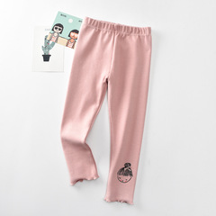 春季女童打底褲23年新款童褲蝴蝶結小女孩印花棉質木耳邊秋款長褲