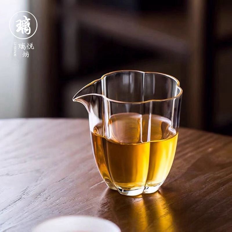 日式公道杯耐热玻璃透明花瓣形匀杯茶海分茶器功夫茶道茶具配件