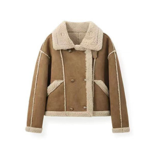 Short coat for women 2024 Winter new fashion faux lamb fur fur integrated loose stand collar slimming short top