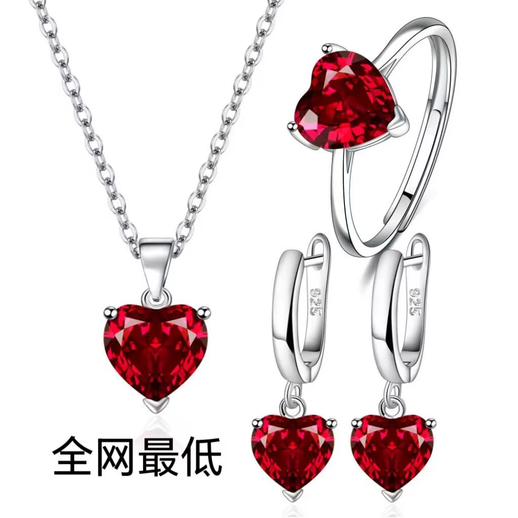 Новый костюм любви Серьги Кольцо Женская личность Творческий Циркон Сердце Подвеска Ожерелье из трех частей
