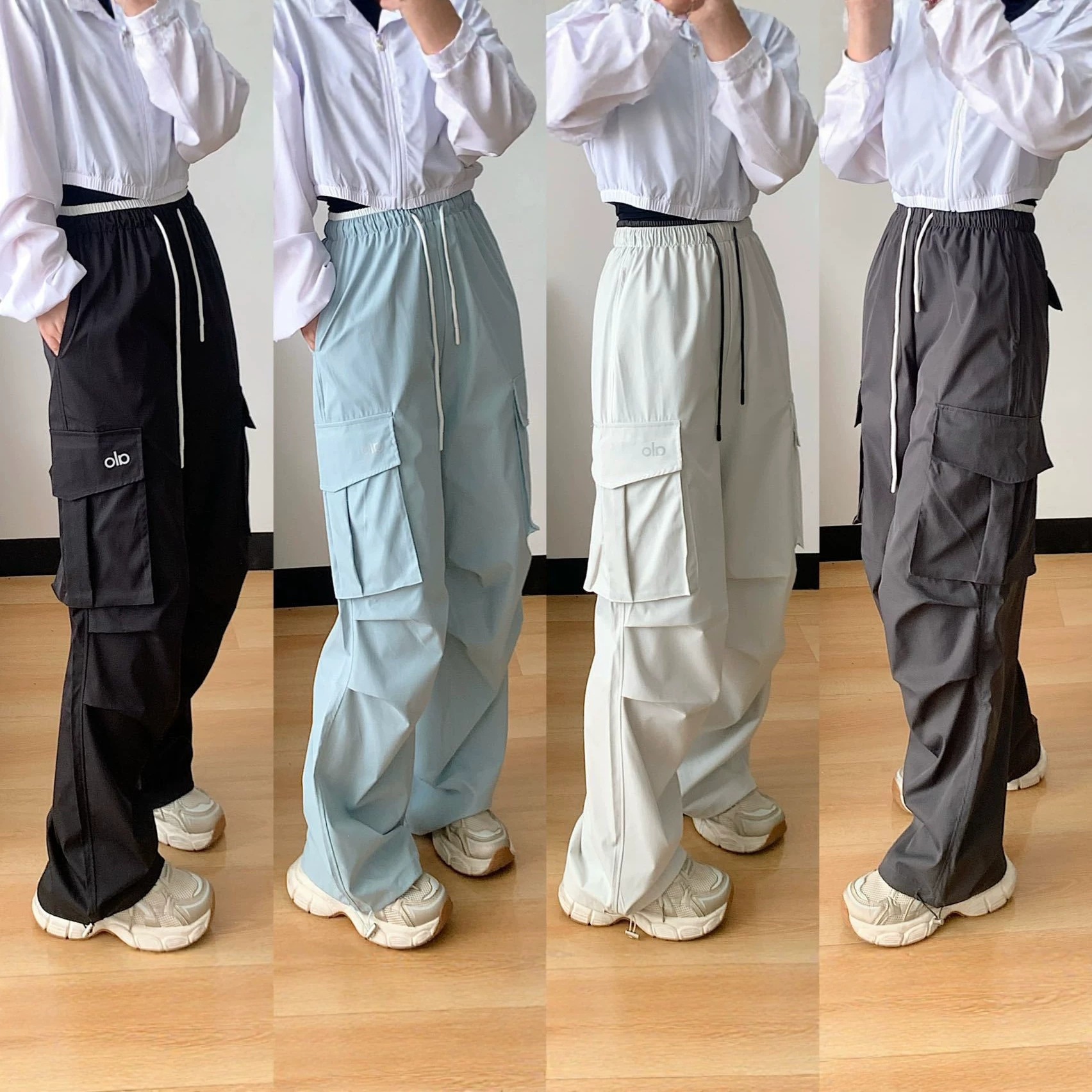 ALO new wide-leg cargo pants for women, outdoor loose functional pants, quick-dry, sun-protective, casual high-waisted pants