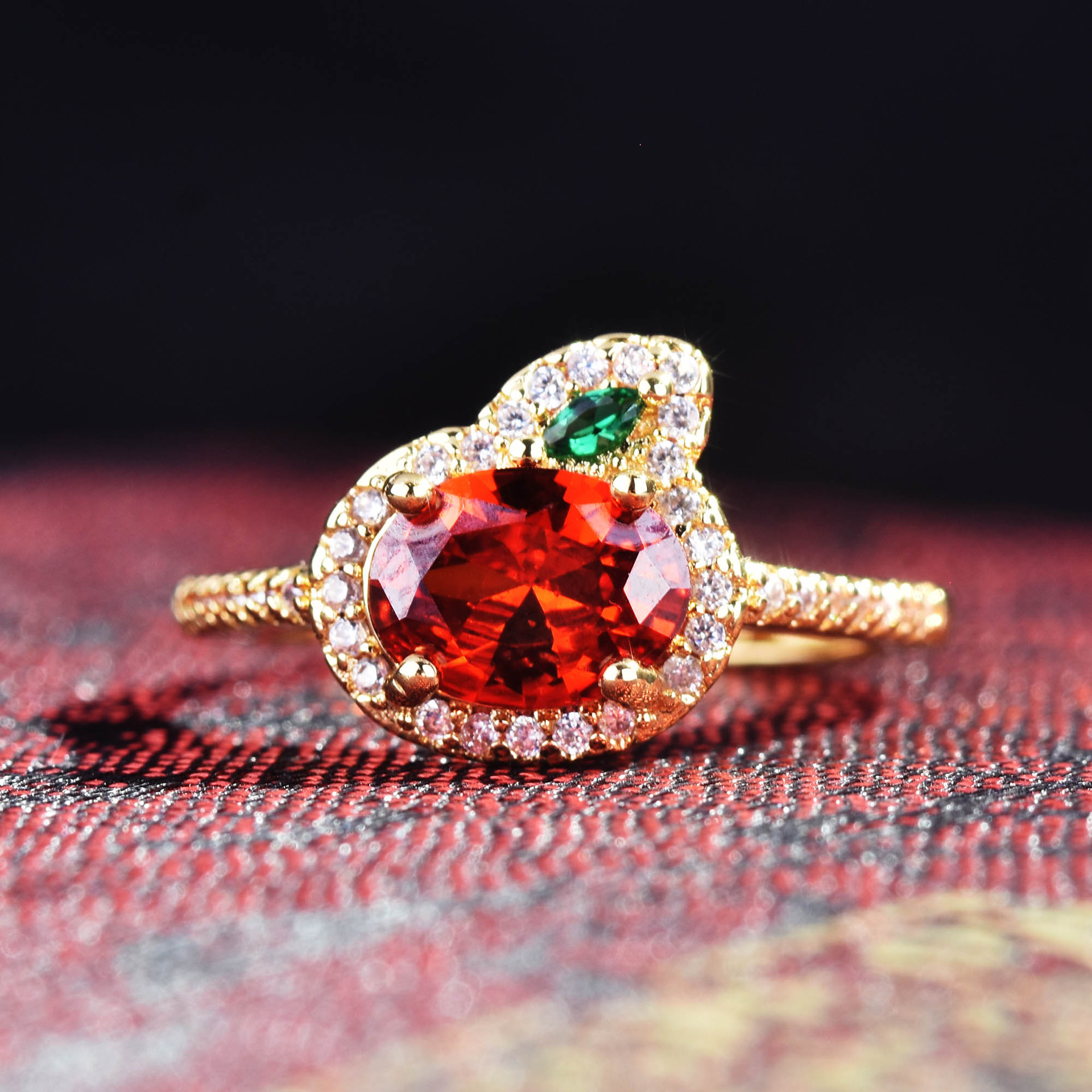 Tik Tok Live Stream Popular Orange-red Unfalling Stone Radish Ring Fenda Stone Paparazha Colored Gems Open Ring display picture 2